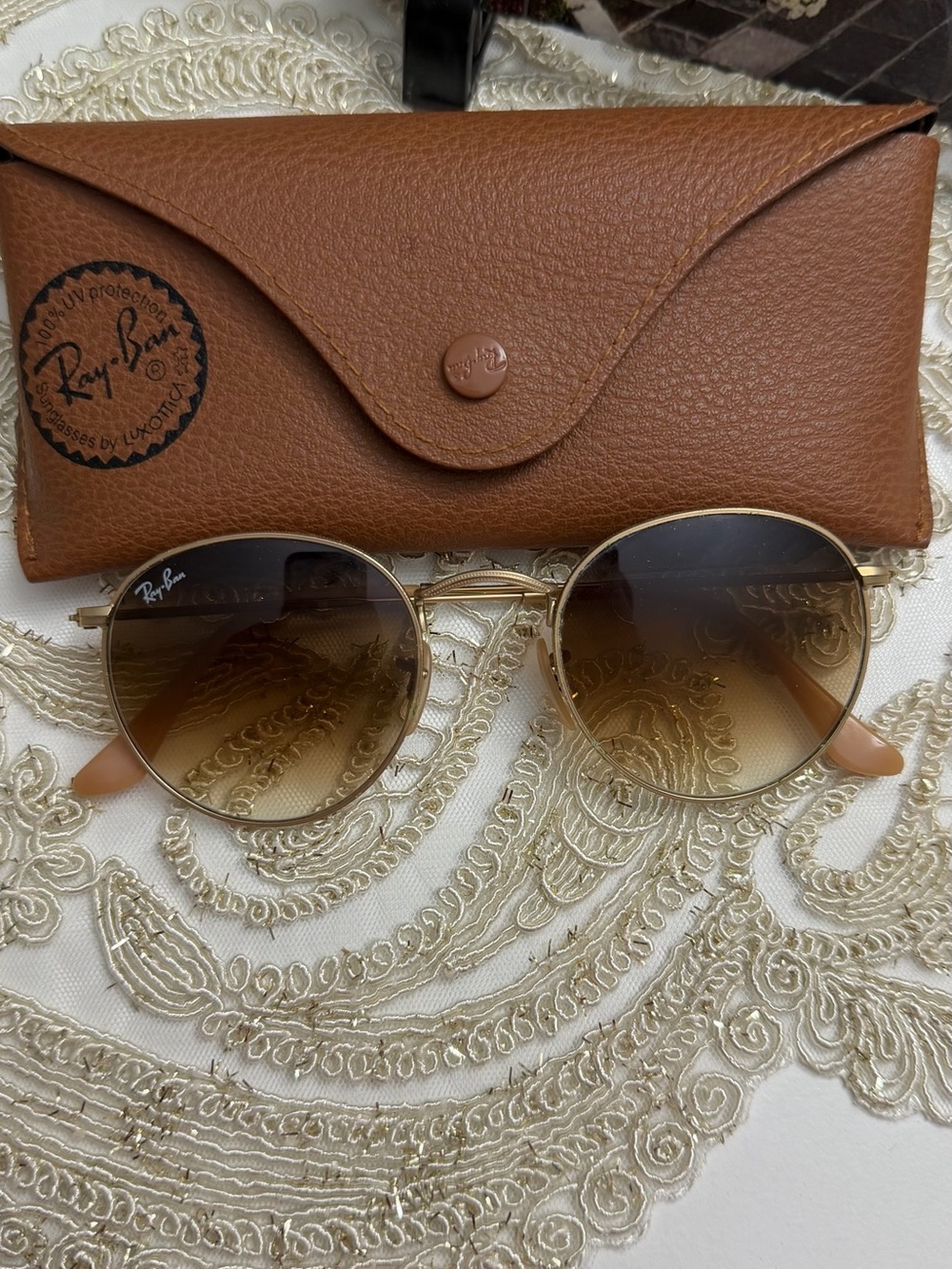 Ray-Ban Gold Frame Sunglasses with Brown Gradient Lenses